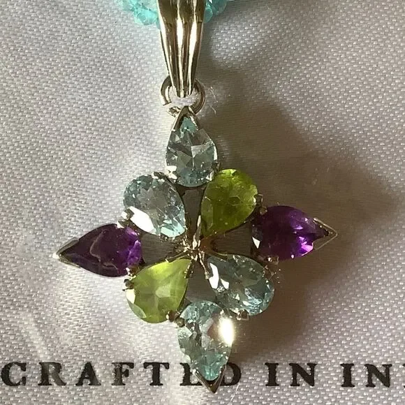 𝅺STERLING SILVER 925 BLUE TOPAZ AMETHYST PERIDOT NECKLACE/EARRINGS SET​​